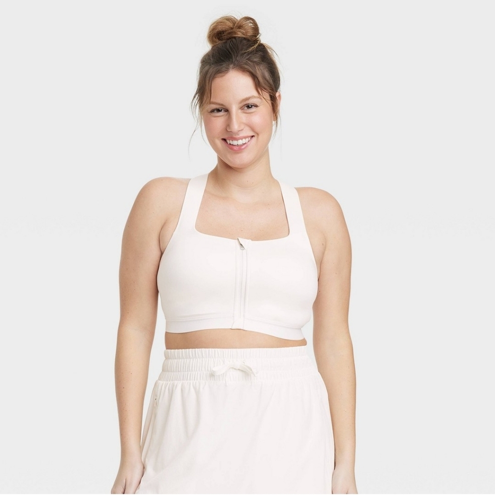 all in motion White Front-Zip High Support Sports Bra